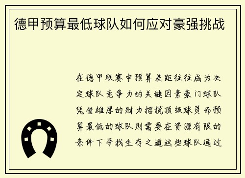德甲预算最低球队如何应对豪强挑战
